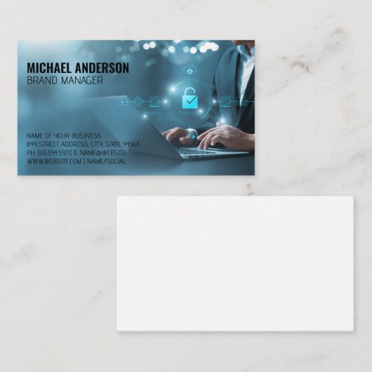 Geschäftsmann am Computer | Daten Visitenkarte (Vorne/Hinten)