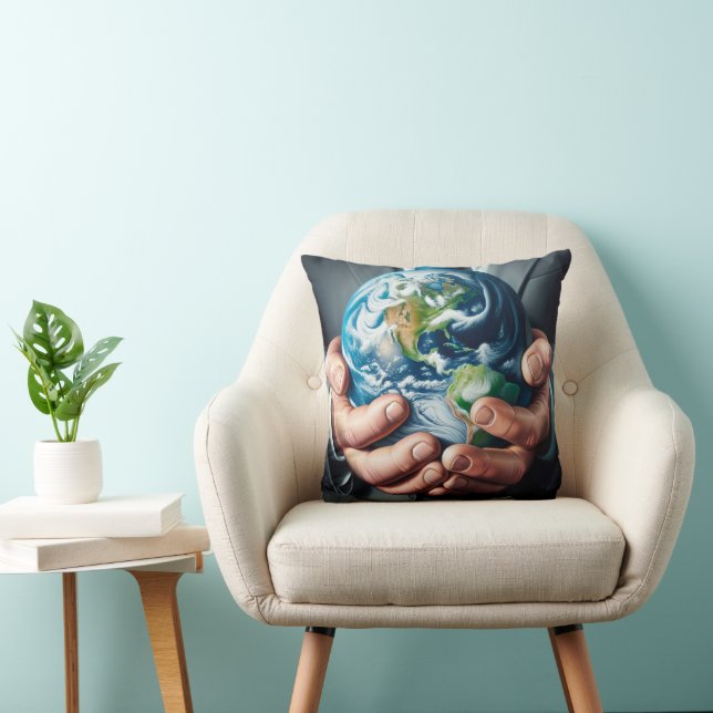 Geschäftsmann Holding Planet Earth Kissen (Stuhl )