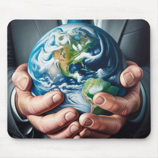 Geschäftsmann Holding Planet Erde Mousepad (Vorne)