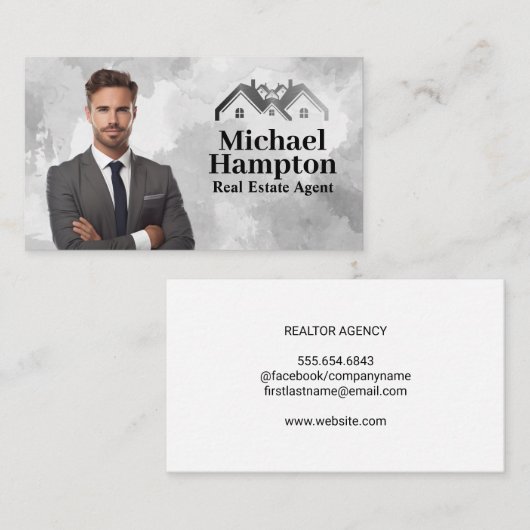 Geschäftsmann im Anzug | Real-Anwesen-Logo Visitenkarte (Vorne/Hinten)