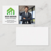 Geschäftsmann lächelt im Büro | Finanzielles Logo Visitenkarte (Vorne/Hinten)