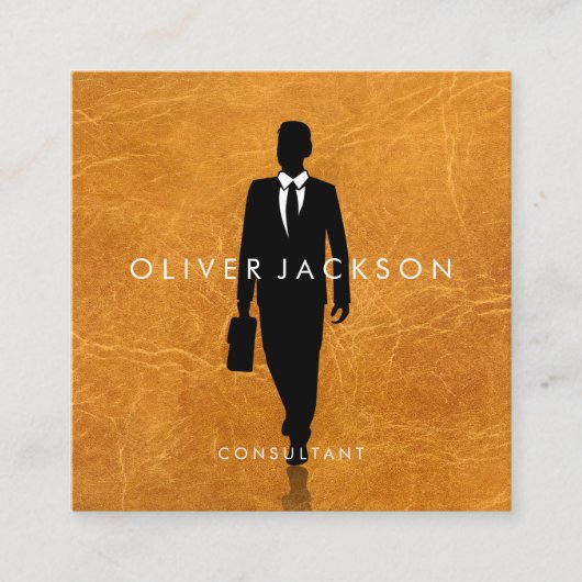 Geschäftsmann mit Briefkasten | Lux Leather Quadratische Visitenkarte (Vorderseite)