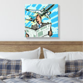 Geschäftsmann mit Zeitung und Flugzeug oben Leinwanddruck (Insitu (Schlafzimmer))