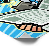 Geschäftsmann mit Zeitung und Flugzeug oben Poster (Ecke)