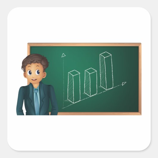 Geschäftsmann präsentiert Aufkleber (Vorderseite)