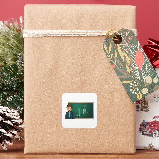 Geschäftsmann präsentiert Aufkleber