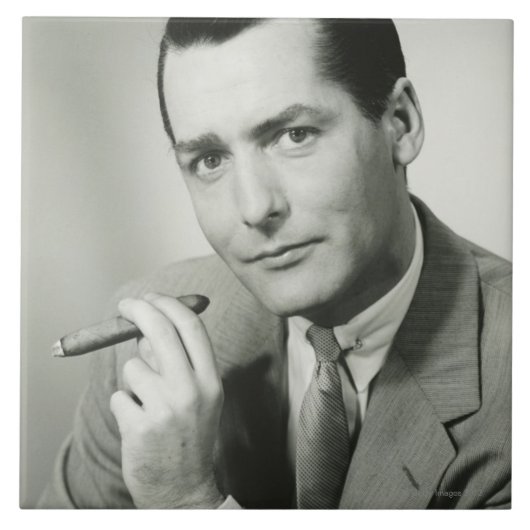 Geschäftsmann-rauchende Zigarre Fliese (Vorderseite)