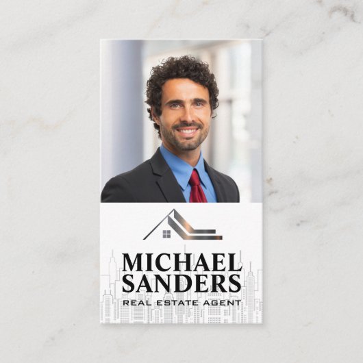 Geschäftsmann | Real-Anwesen-Logo | City Skyline Visitenkarte (Vorderseite)