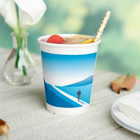 Geschäftsmann sucht den Weg in die Zukunft Pappbecher