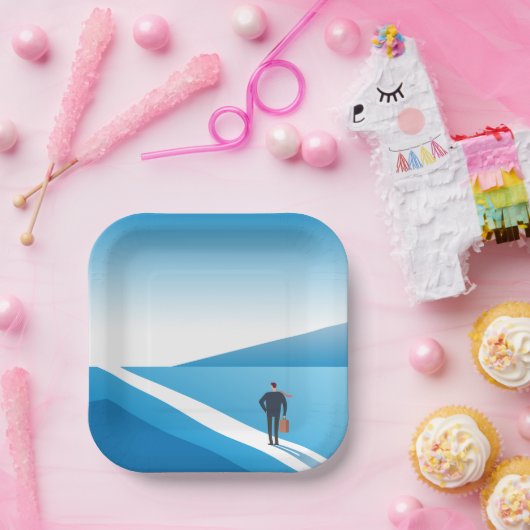 Geschäftsmann sucht den Weg in die Zukunft Pappteller (Party)