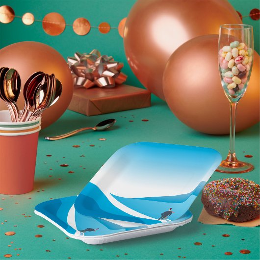 Geschäftsmann sucht den Weg in die Zukunft Pappteller