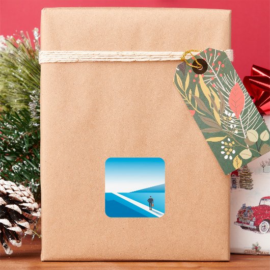 Geschäftsmann sucht den Weg in die Zukunft Quadratischer Aufkleber