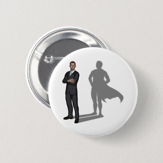 Geschäftsmann-Superheldkonzept Button (Vorne & Hinten)