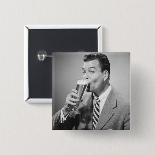 Geschäftsmann-trinkendes Bier Button (Vorne & Hinten)