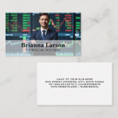 Geschäftsmann vor den Finanzplänen Visitenkarte (Vorne/Hinten)