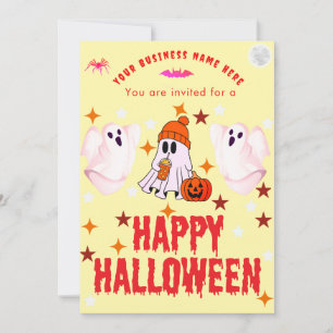 Geschäftsname-Logo und süßer Geist Halloween-Einla Einladung