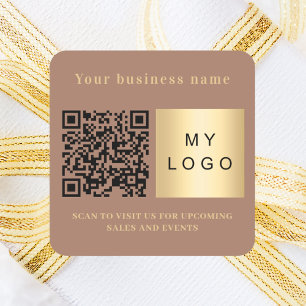 Geschäftsname Mocha-Braun-Logo QR-Code Quadratischer Aufkleber