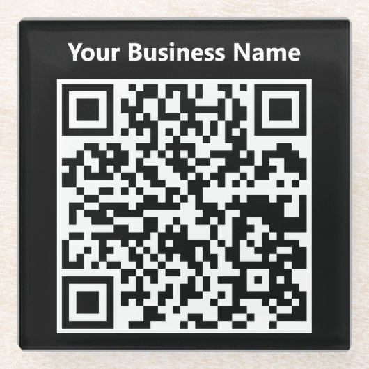 Geschäftsname plus QR-Code auf einem Glasuntersetzer (Vorderseite)