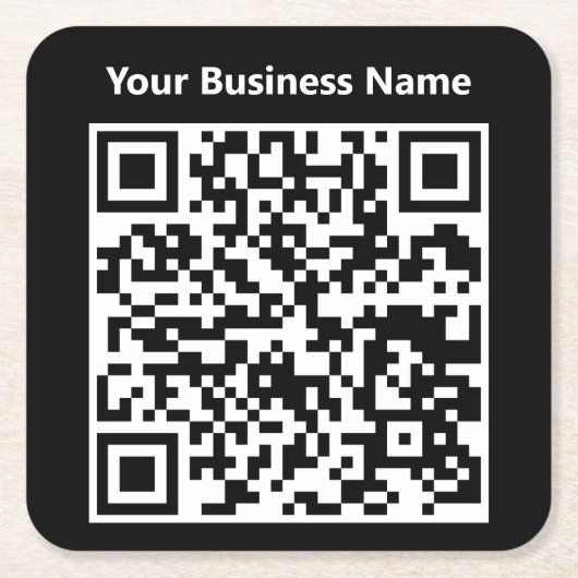 Geschäftsname plus QR-Code auf einem Rechteckiger Pappuntersetzer (Vorderseite)