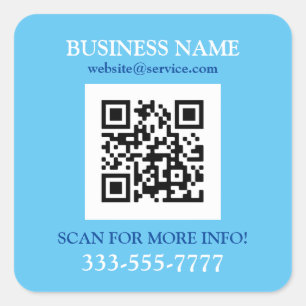 Geschäftsname Promo, QR-Code, himmelblau und weiß Quadratischer Aufkleber