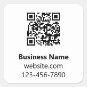 Geschäftsname Schwarz-weiß Telefon Website QR Code Quadratischer Aufkleber (Vorderseite)