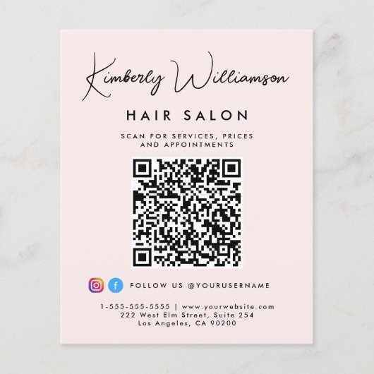 Geschäftsname-Signatur-Schrift-QR-Code Rosa Flyer (Vorne)