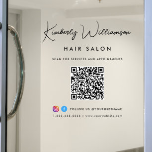 Geschäftsname Stylish Signature Script QR Code Fensteraufkleber
