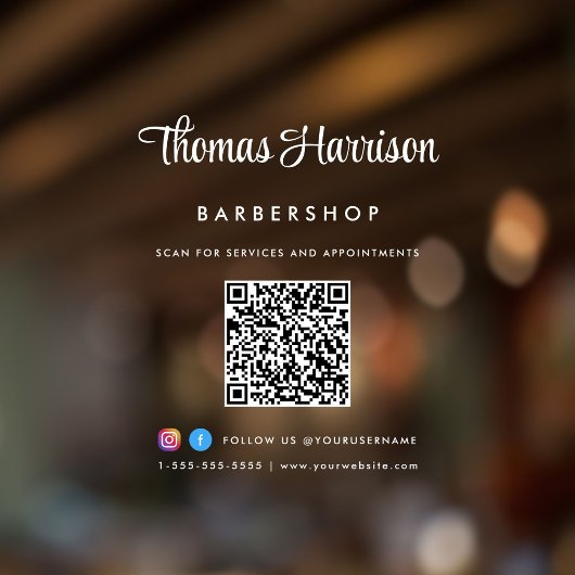 Geschäftsname Stylish Signature Script QR Code Fensteraufkleber