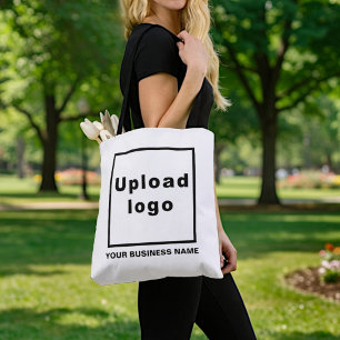 Geschäftsname und Logo auf weißer Tüte Tasche