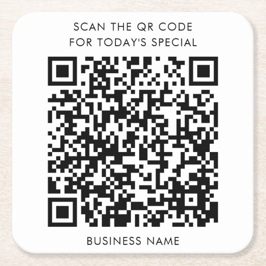 Geschäftsname und QR Code Menü Rechteckiger Pappuntersetzer (Vorderseite)