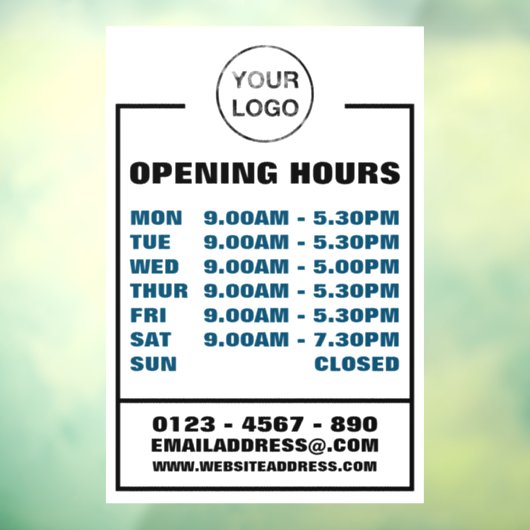Geschäftsöffnungszeiten, Informationen und Logo Fensteraufkleber (Blatt 3)