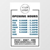 Geschäftsöffnungszeiten, Informationen und Logo Fensteraufkleber (Blatt)
