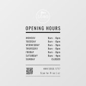 Geschäftsöffnungszeiten Schwarz mit Logo und QR-Co Fensteraufkleber (Blatt)