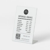 Geschäftsöffnungszeiten Schwarz-Weiß-Logo QR-Code Sockelschild (Vorderseite)