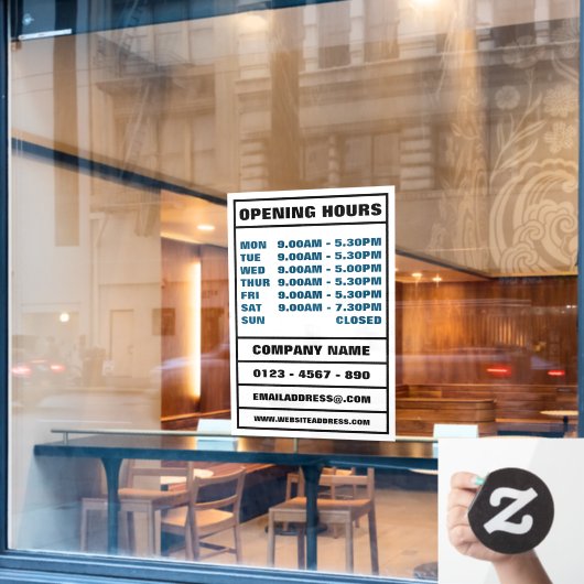 Geschäftsöffnungszeiten und Informationen Fensteraufkleber (Café-Fenster)