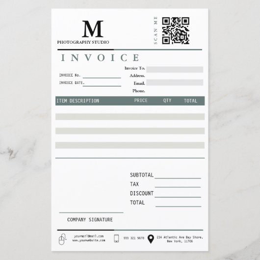 Geschäftsrechnung Verkaufsempfang Monogramm Qr-Cod (Vorderseite)