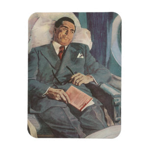 Geschäftsreise im Vintage-Stil, Lesen im Flugzeug Magnet