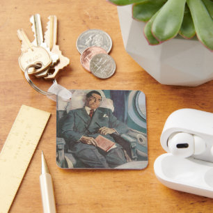 Geschäftsreise im Vintage-Stil, Lesen im Flugzeug Schlüsselanhänger