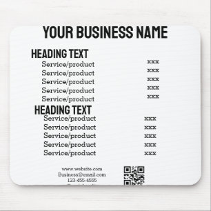 Geschäftsservice-Produkte Preisliste Menükarte Mousepad
