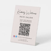 Geschäftssignatur-Schrift-Monogramm-QR-Code Rosa Sockelschild (Vorderseite)