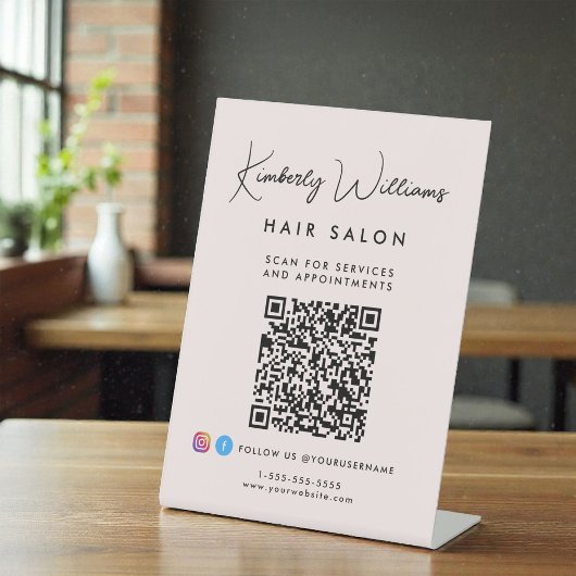 Geschäftssignatur-Schrift-Monogramm-QR-Code Rosa Sockelschild