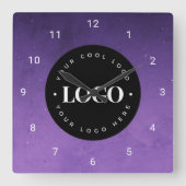 Geschäftsstelle lila Galaxy Custom Logo Quadratische Wanduhr (Vorderseite)