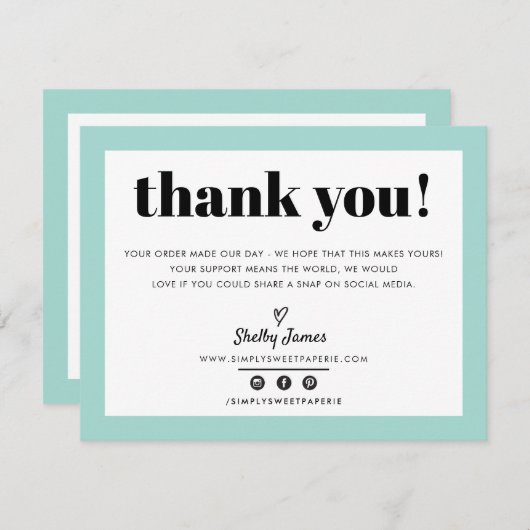 GESCHÄFTSTHANK IHNEN modernes hübsch-Minze-LOGO Dankeskarte (Vorne/Hinten)