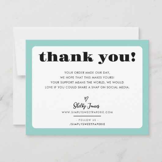 GESCHÄFTSTHANK IHNEN schicke Logo moderne Minze gr Dankeskarte (Vorderseite)