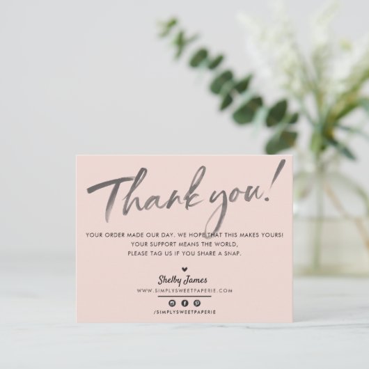 GESCHÄFTSTHANK IHNEN schicke moderne blush pink IN Dankeskarte (Stehend Vorderseite)