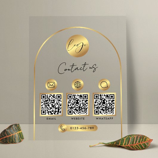 Geschäftswebsite Info Gold Logo QR-Code Klar Acrylschild