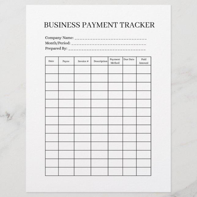GESCHÄFTSZAHLUNG-TRACKER  BRIEFBOGEN (Vorderseite)