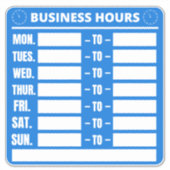 Geschäftszeiten Aufkleber (Vorderseite)