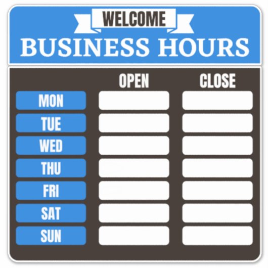 Geschäftszeiten Aufkleber (Vorderseite)