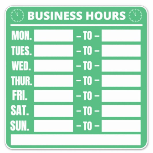 Geschäftszeiten Aufkleber (Vorderseite)